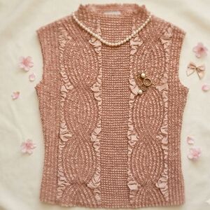 Bellissima Sleeveless Popcorn Shirred Ruffle Mock Neck Stretch Pink Top Size XL